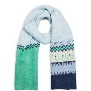 JOCELYN Scarf Womens Blue Fair Isle Chunky Knit Winter 11.5x 68 $125
